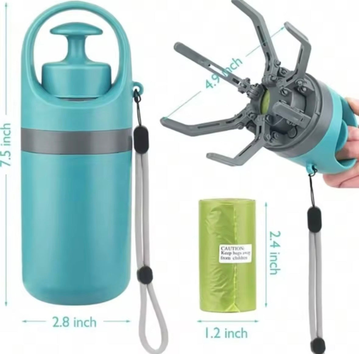 Portable Dog Pooper Scooper No Touch Claw Pickup Tool with Waste Bag Holder Easy One Hand Dog Walking Outdoor Pet Cleanup