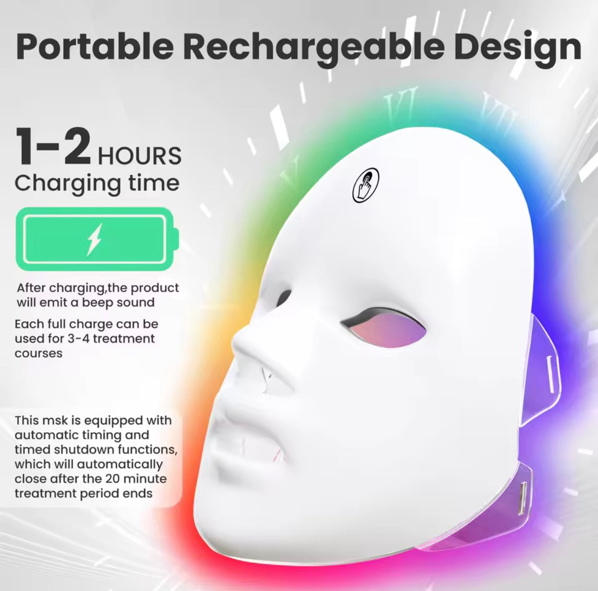 7-1 Colors LED Facial Skin Care Mask,Red Light Mask for Face, Rejuvenation Home Face Lifting Whitening Beauty Device